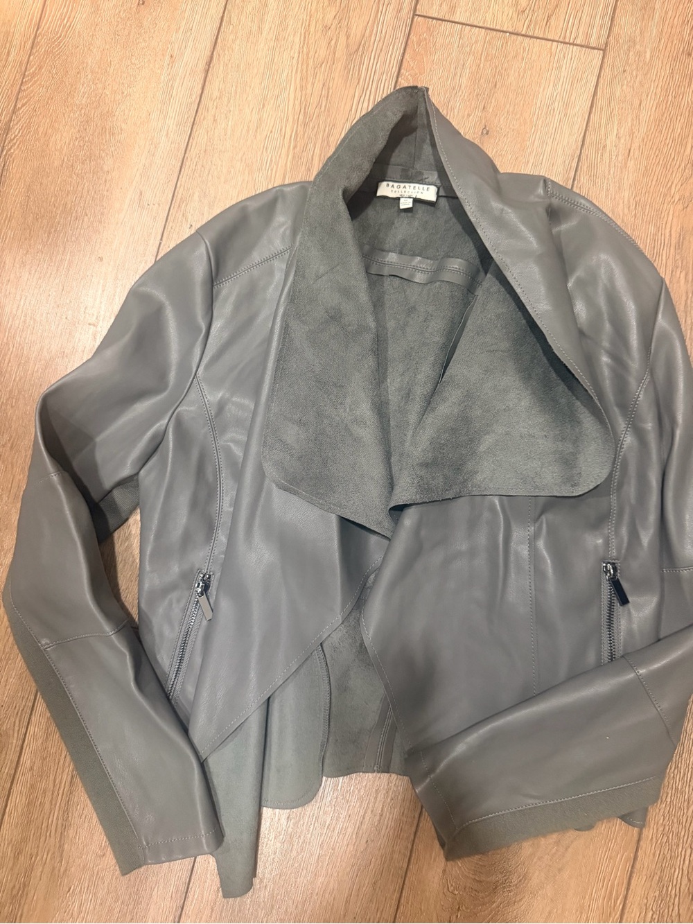 Bagatelle Women's Gray Leather Drape Front Jacket 0621